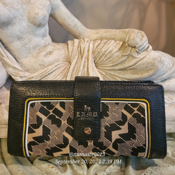 L.A.M.B by Gwen Stefani Leather Trim Wallet Fabric Logo Snap Designer Celeb #49 - Picture 3 of 14